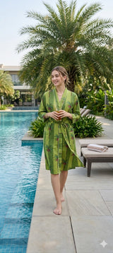 Cotton Kimono Handblock Printed Unisex Bathrobe - Free Size