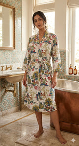 Cotton Kimono Handblock Printed Unisex Bathrobe - Free Size