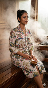 Cotton Kimono Handblock Printed Unisex Bathrobe - Free Size
