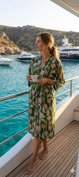 Cotton Kimono Handblock Printed Unisex Bathrobe - Free Size