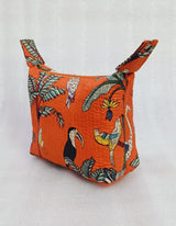 Quilted Block Printed Hobo Pouch with Zip closure and Snap Button