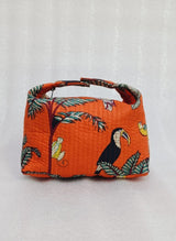 Quilted Block Printed Hobo Pouch with Zip closure and Snap Button