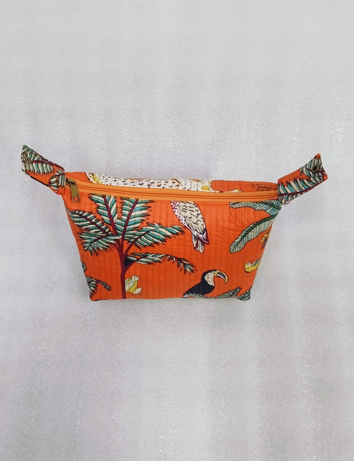 Quilted Block Printed Hobo Pouch with Zip closure and Snap Button