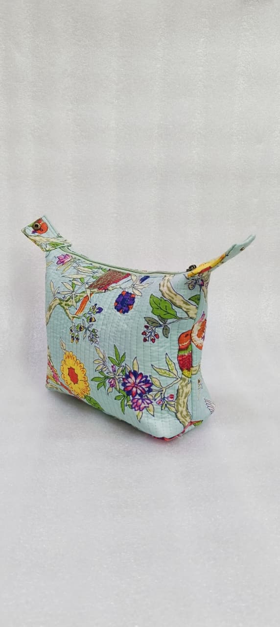 Quilted Block Printed Hobo Pouch with Zip closure and Snap Button
