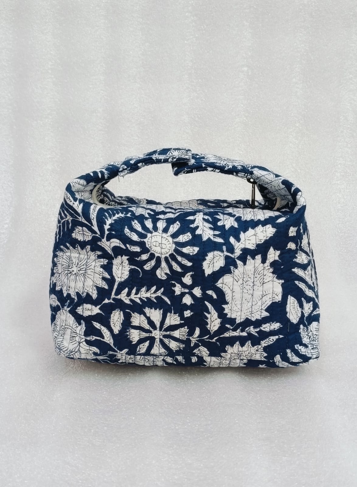 Quilted Block Printed Hobo Pouch with Zip closure and Snap Button