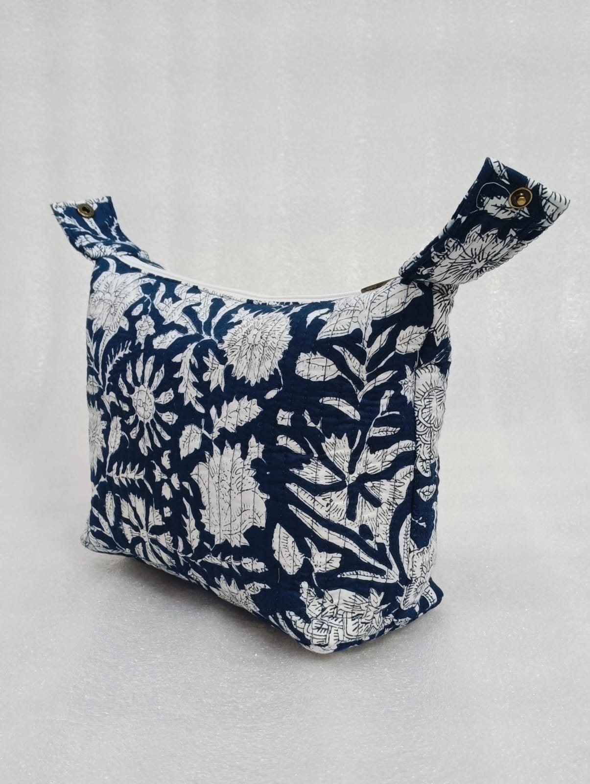 Quilted Block Printed Hobo Pouch with Zip closure and Snap Button