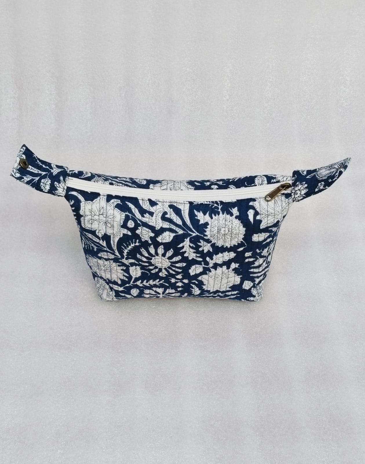 Quilted Block Printed Hobo Pouch with Zip closure and Snap Button