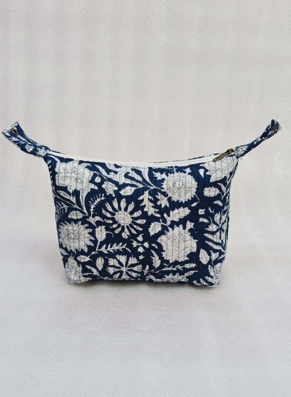 Quilted Block Printed Hobo Pouch with Zip closure and Snap Button