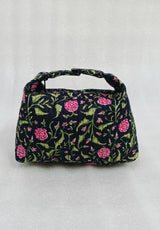 Quilted Block Printed Hobo Pouch with Zip closure and Snap Button