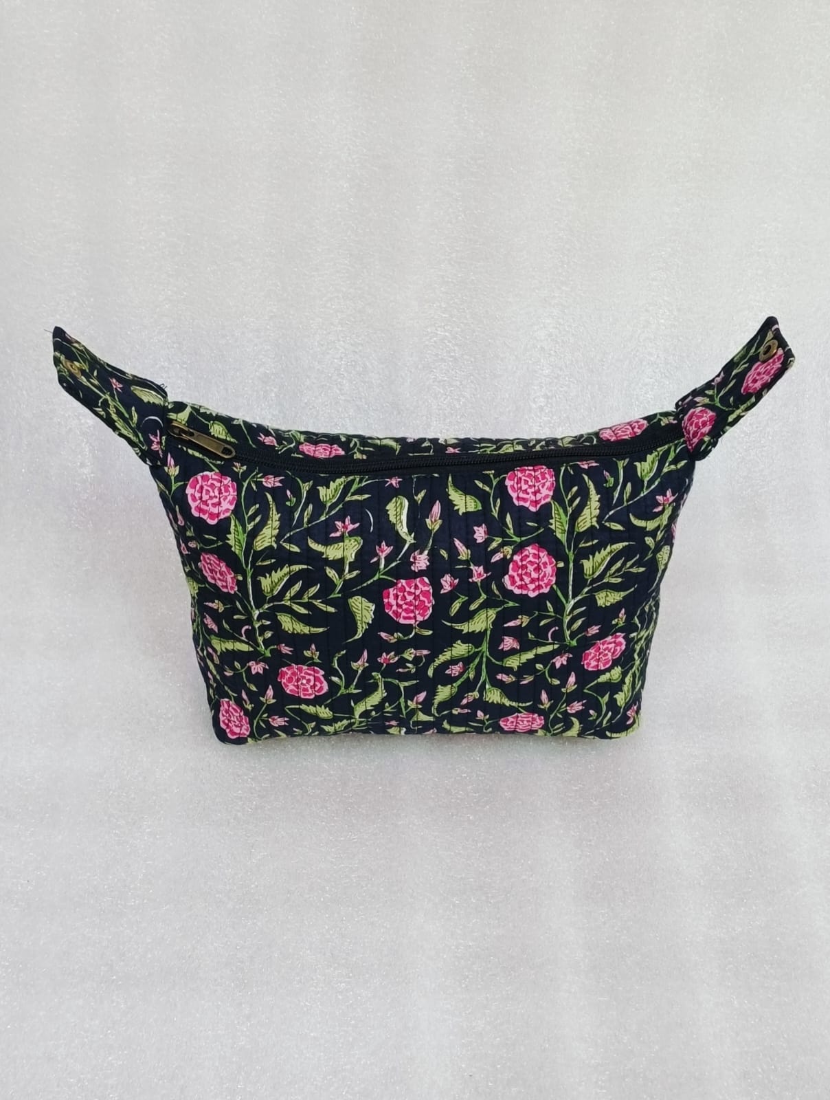 Quilted Block Printed Hobo Pouch with Zip closure and Snap Button