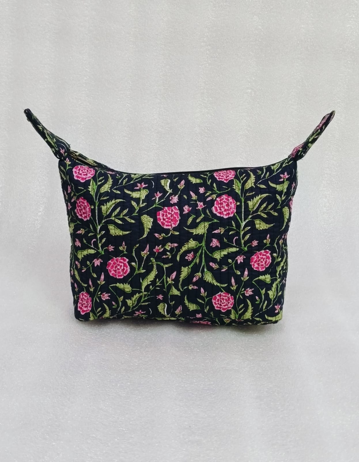 Quilted Block Printed Hobo Pouch with Zip closure and Snap Button