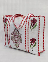Classic White Block Printed Quilted Tote Bag without zip/button 17x18x 6 inches
