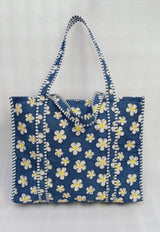Handblock Printed Quilted Tote Bag without zip/button 17x18x 6 inches
