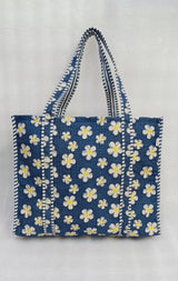 Handblock Printed Quilted Tote Bag without zip/button 17x18x 6 inches