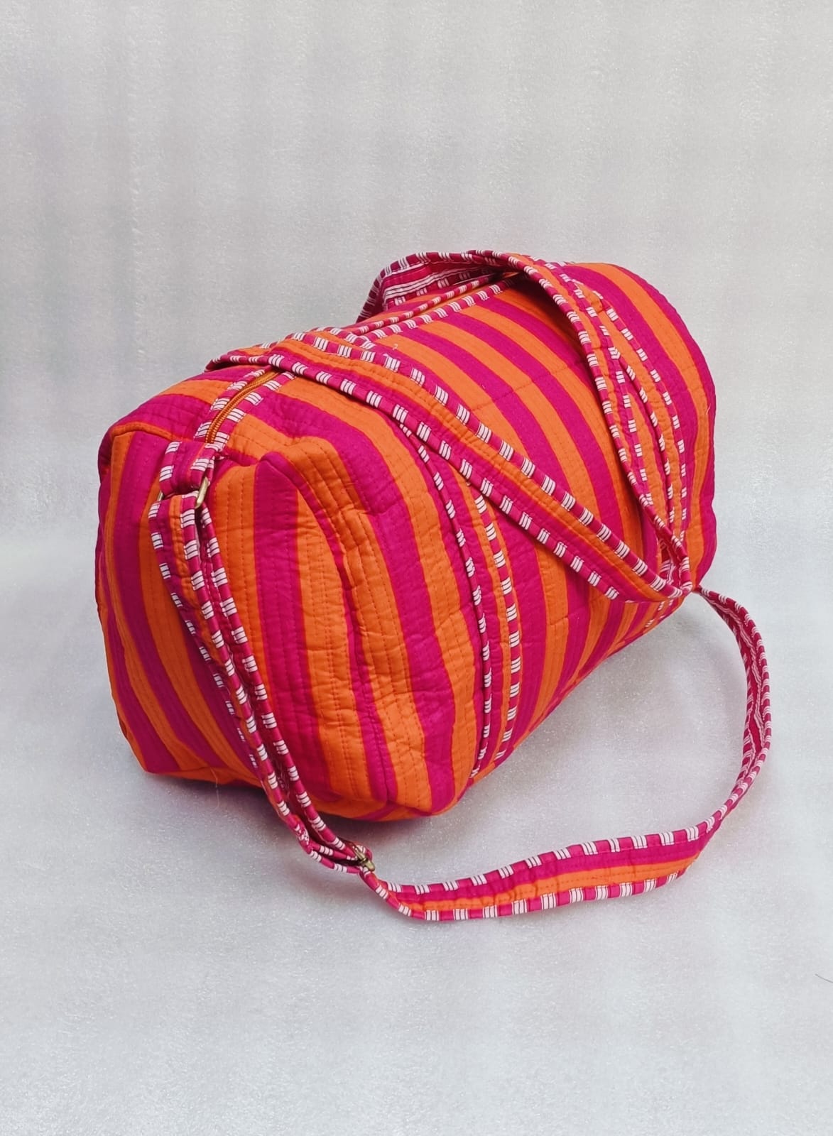 Block Printed Quilted Duffle Bag with Concealed Zip