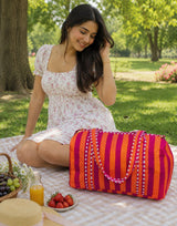 Block Printed Quilted Duffle Bag with Concealed Zip