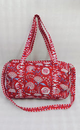 Block Printed Quilted Duffle Bag with Concealed Zip
