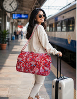 Block Printed Quilted Duffle Bag with Concealed Zip