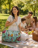 Block Printed Quilted Duffle Bag with Concealed Zip