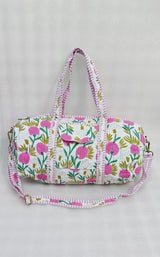 Block Printed Quilted Duffle Bag with Concealed Zip