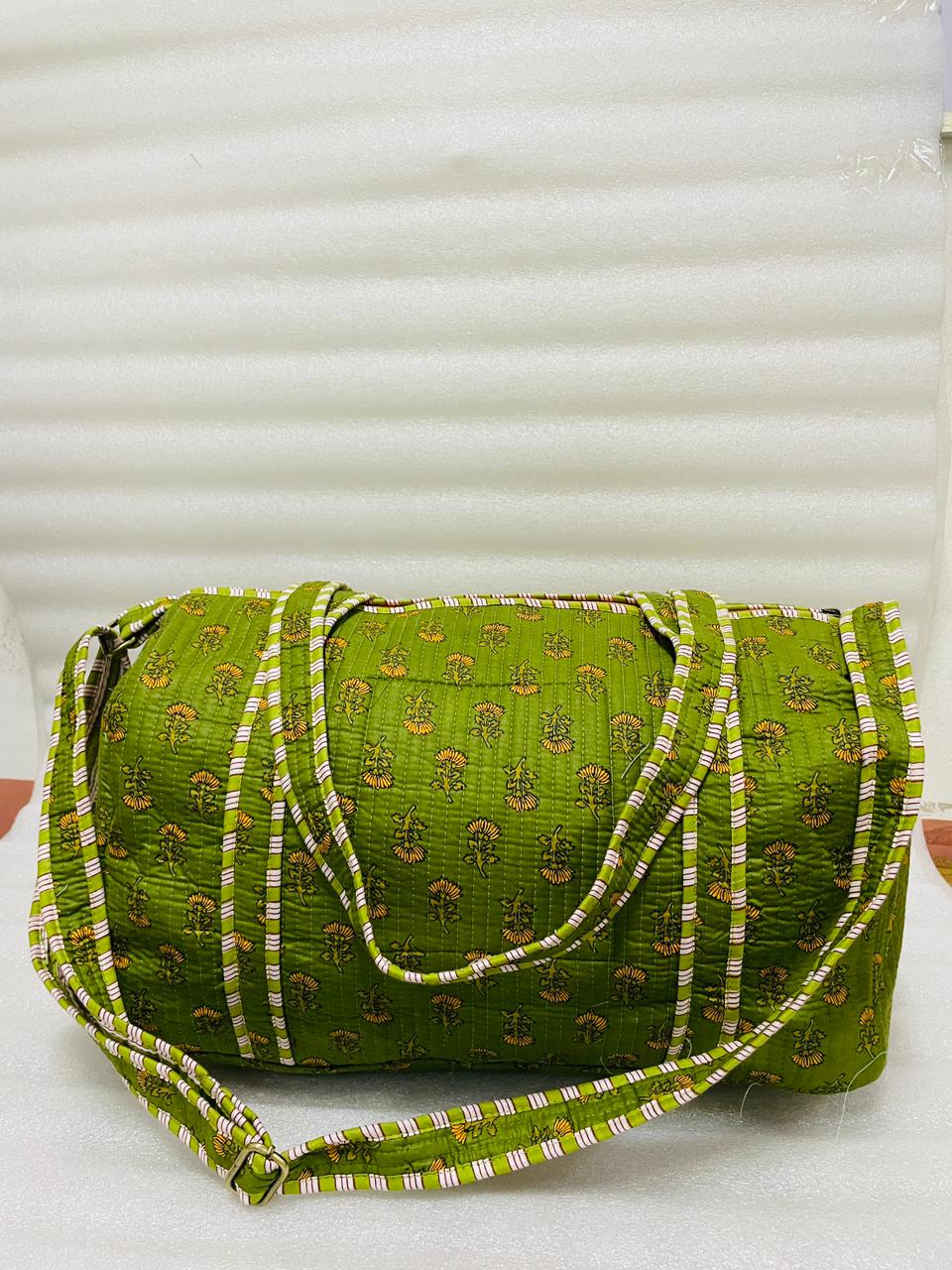 Block Printed Quilted Duffle Bag with Concealed Zip