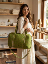 Block Printed Quilted Duffle Bag with Concealed Zip