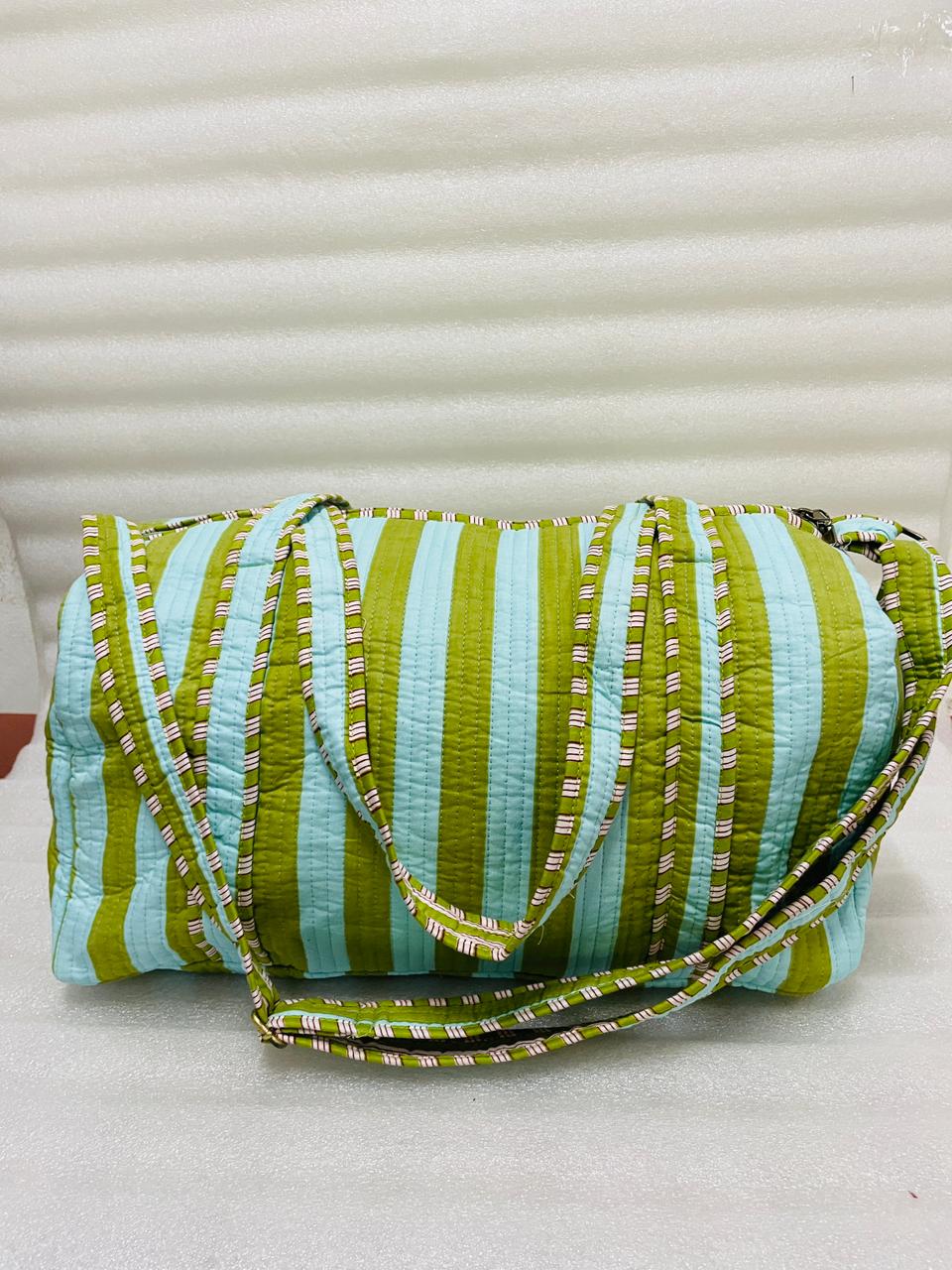 Block Printed Quilted Duffle Bag with Concealed Zip