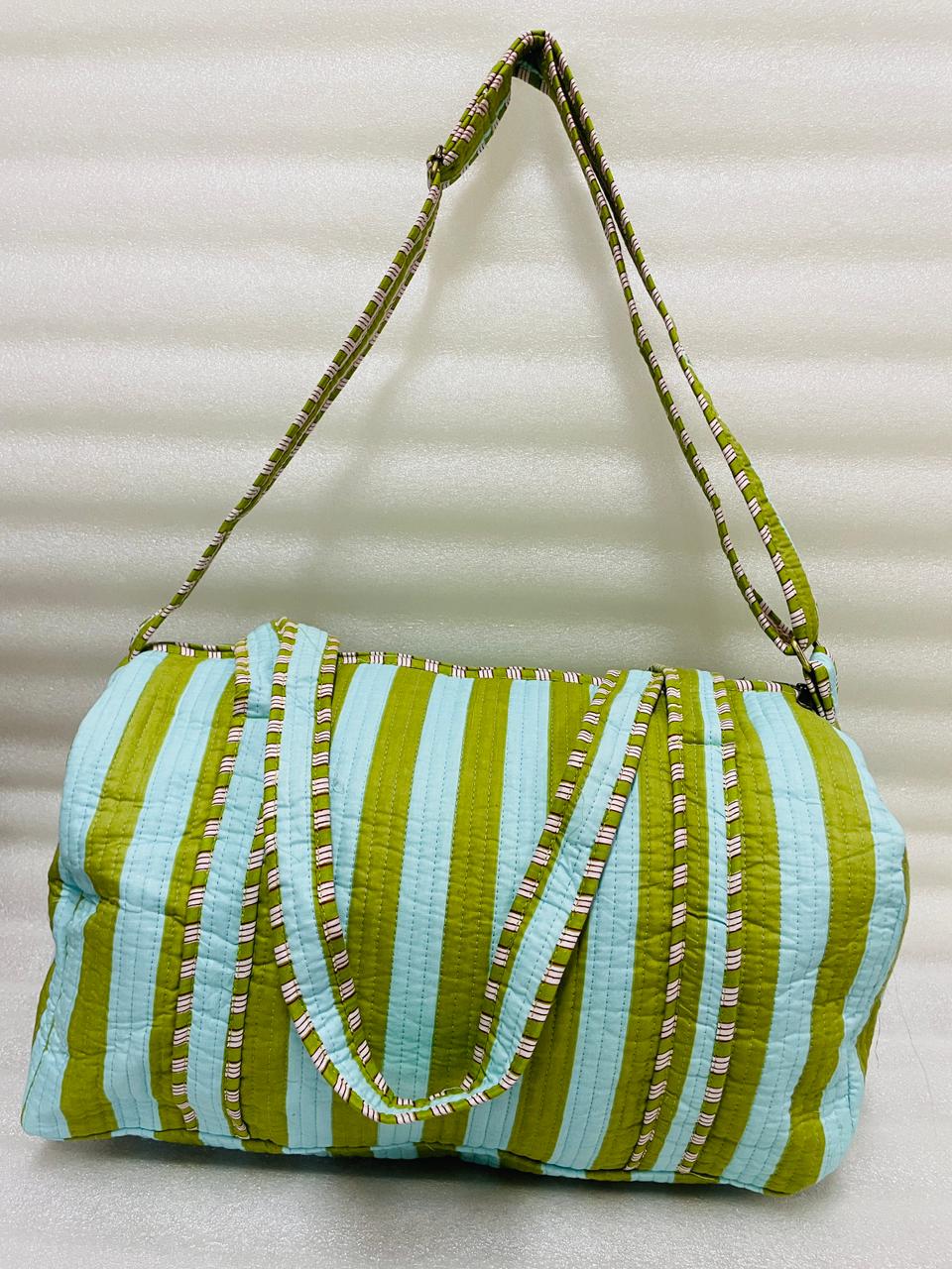 Block Printed Quilted Duffle Bag with Concealed Zip