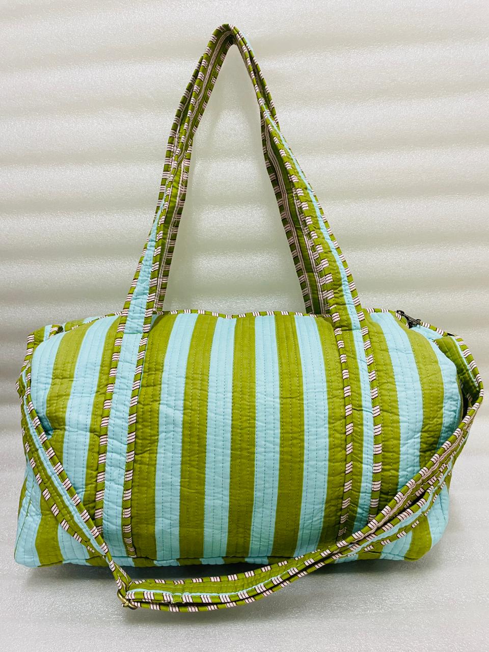 Block Printed Quilted Duffle Bag with Concealed Zip