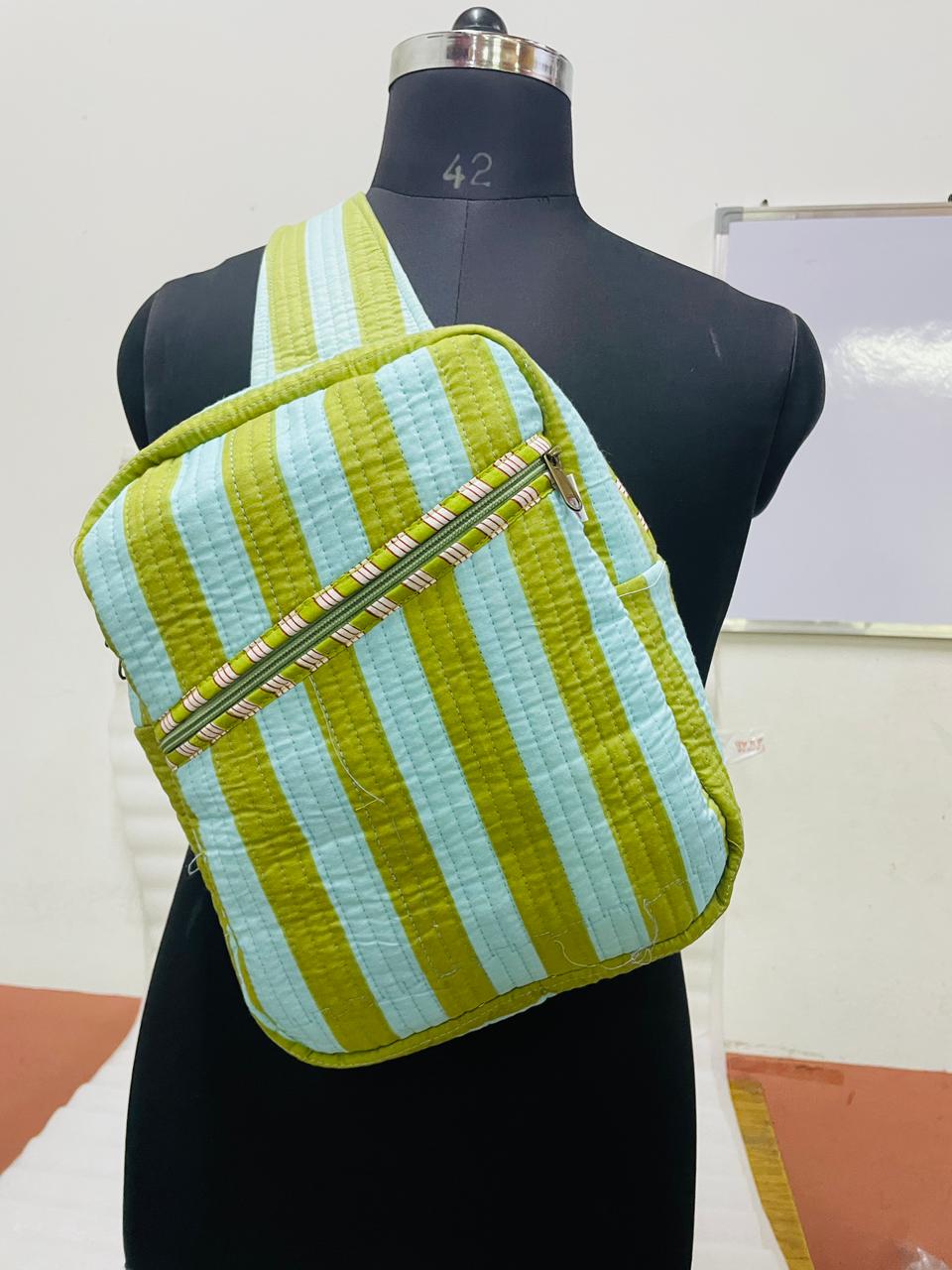 Handcrafted Quilted Cotton One Strap Backpack - 12x9.5x4.5 Inches