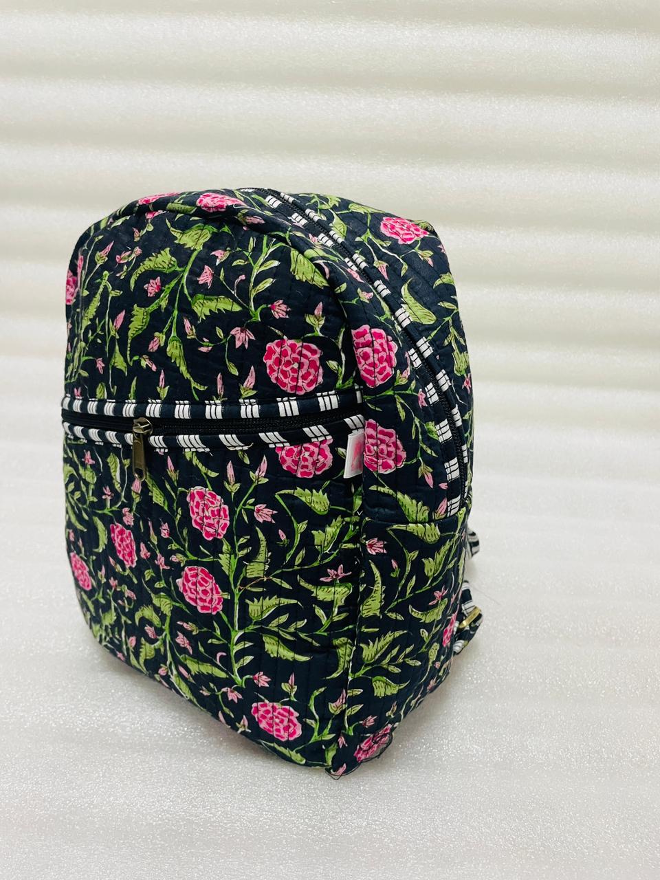 Handcrafted Quilted Cotton One Strap Backpack - 12x9.5x4.5 Inches