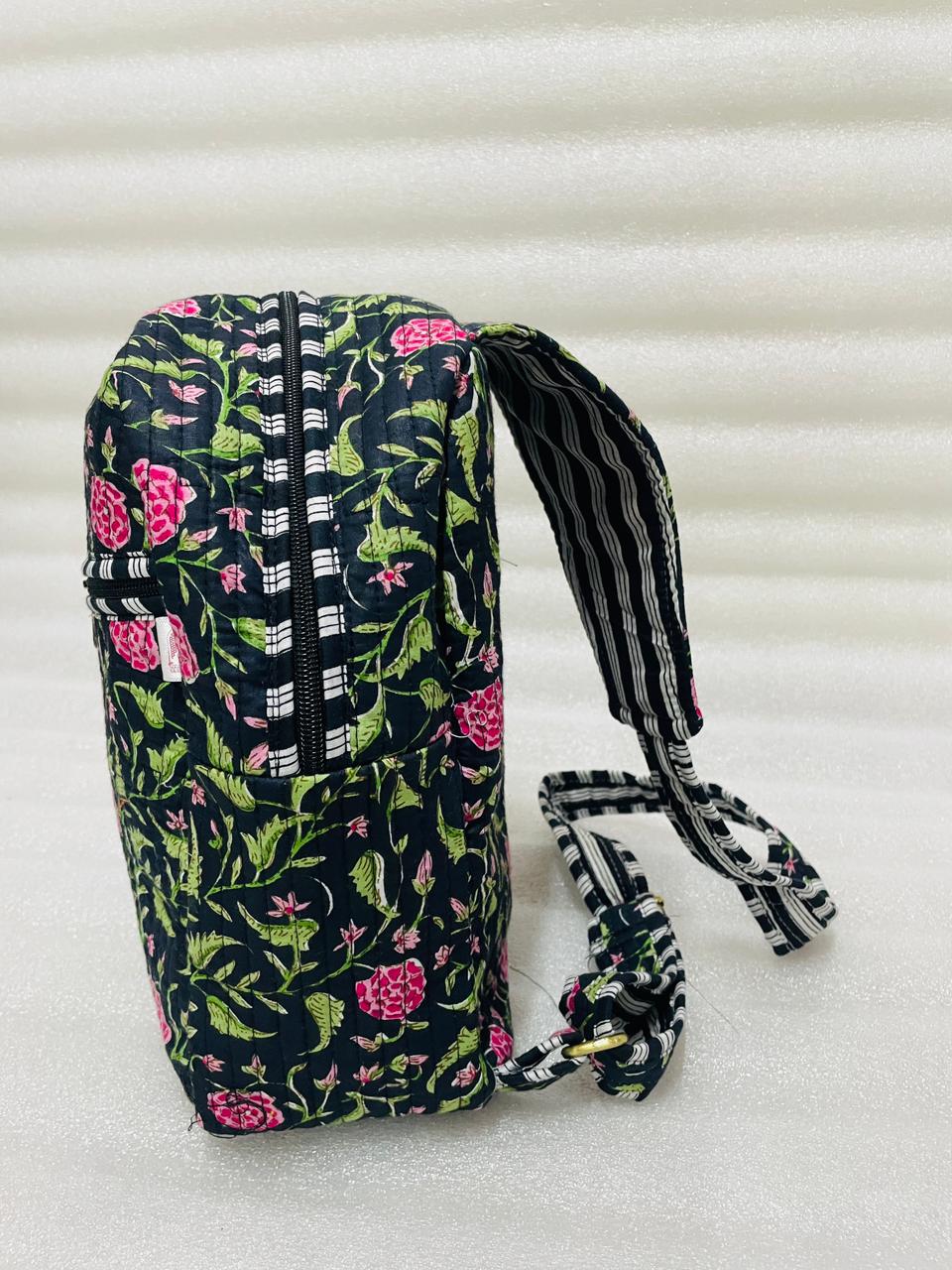 Handcrafted Quilted Cotton One Strap Backpack - 12x9.5x4.5 Inches