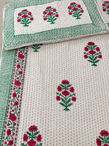 Super King Size HandBlock Printed Kantha Bedcover with 2 Pillow covers (108x108 inches)