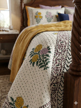 Super King Size HandBlock Printed Kantha Bedcover with 2 Pillow covers (108x108 inches)
