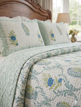Super King Size HandBlock Printed Kantha Bedcover with 2 Pillow covers (108x108 inches)
