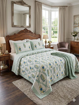 Super King Size HandBlock Printed Kantha Bedcover with 2 Pillow covers (108x108 inches)
