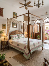 Super King Size HandBlock Printed Kantha Bedcover with 2 Pillow covers (108x108 inches)
