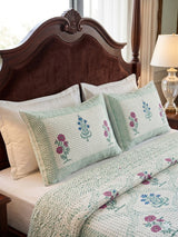 Super King Size HandBlock Printed Kantha Bedcover with 2 Pillow covers (108x108 inches)