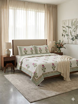 Super King Size HandBlock Printed Kantha Bedcover with 2 Pillow covers (108x108 inches)