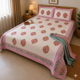 Super King Size HandBlock Printed Kantha Bedcover with 2 Pillow covers (108x108 inches)