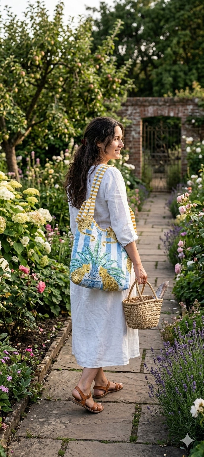 Quilted Handblock printed Slouch Shoulder Bag with bow
