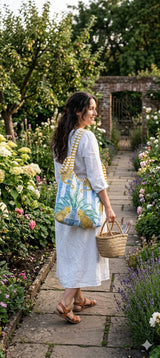 Quilted Handblock printed Slouch Shoulder Bag with bow