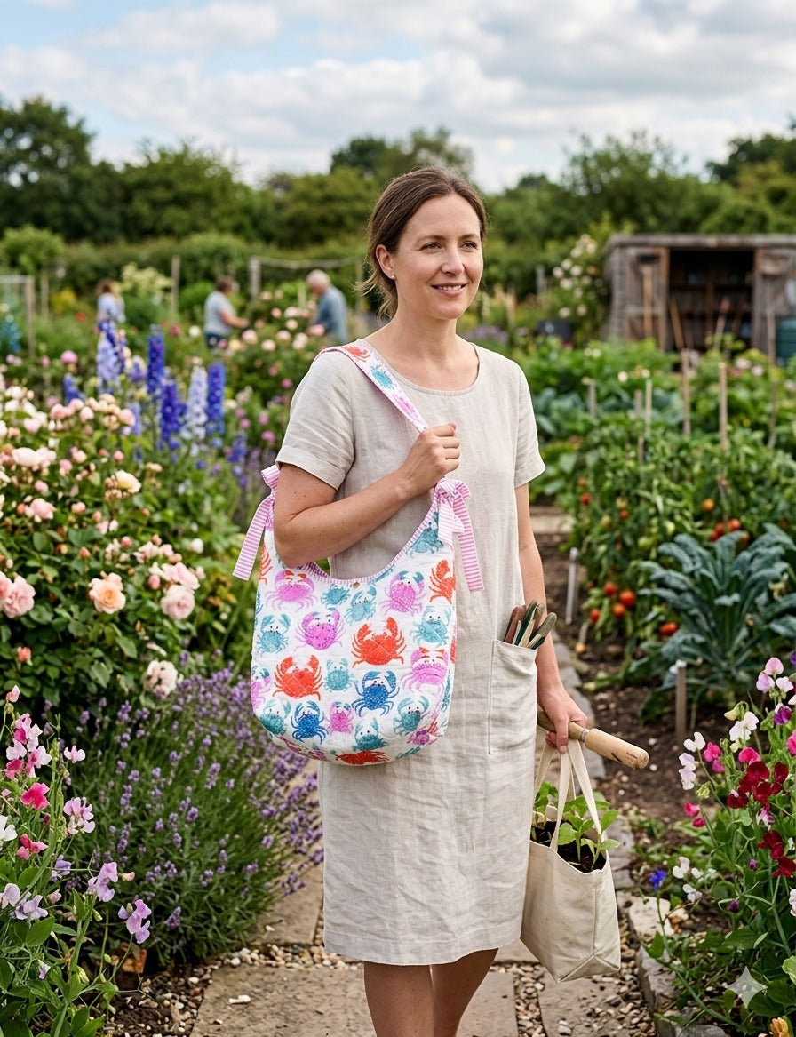 Quilted Handblock printed Slouch Shoulder Bag with bow