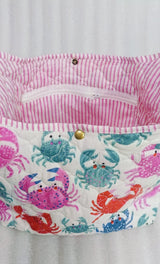 Quilted Handblock printed Slouch Shoulder Bag with bow