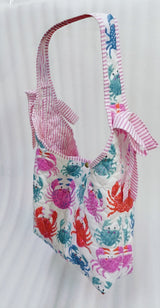 Quilted Handblock printed Slouch Shoulder Bag with bow