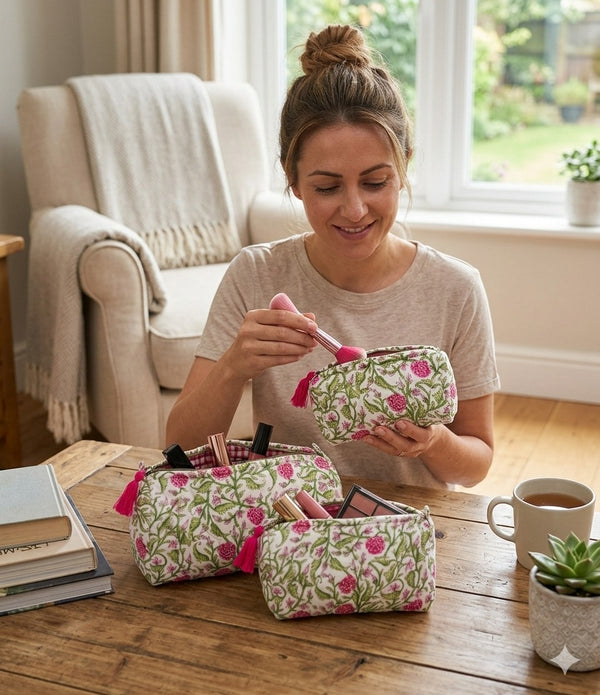 Set of 3 cosmetic bag/pouches with waterproof lining