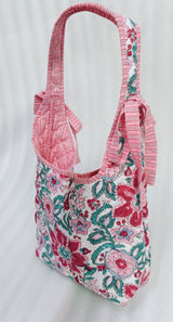 Quilted Handblock printed Slouch Shoulder Bag with bow