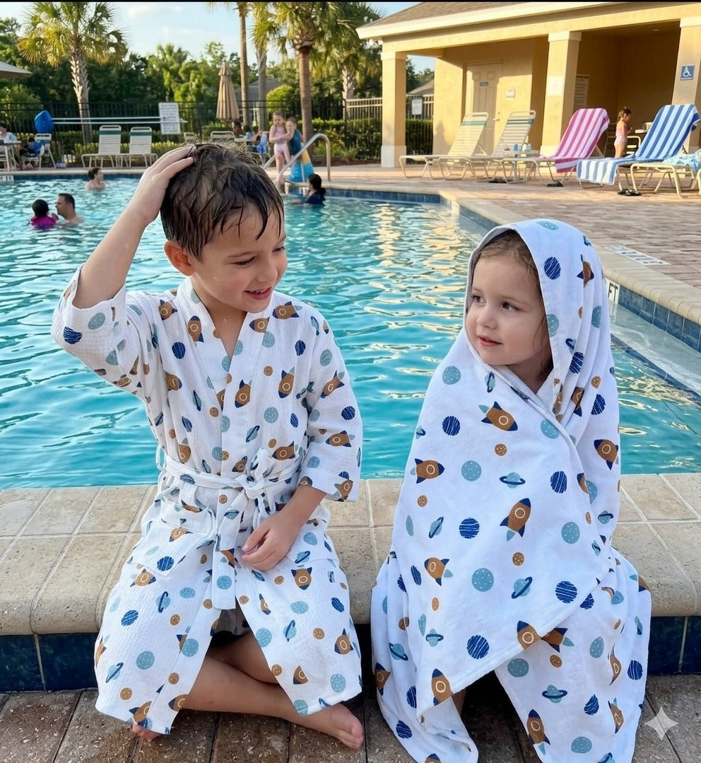 Kids Bathrobe and Bath-towel Gift Set with Box | 4-13 years