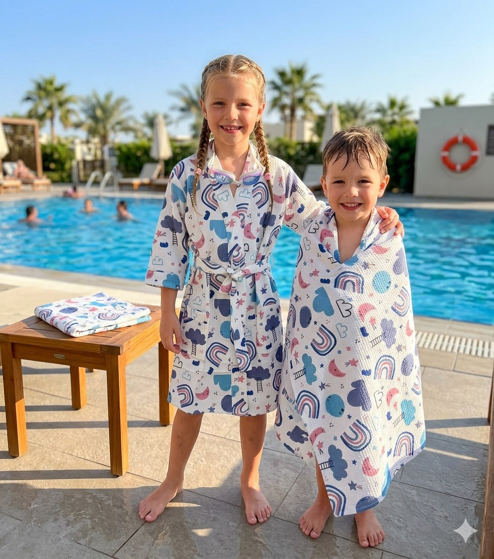 Kids Bathrobe and Bath-towel Gift Set with Box | 4-13 years