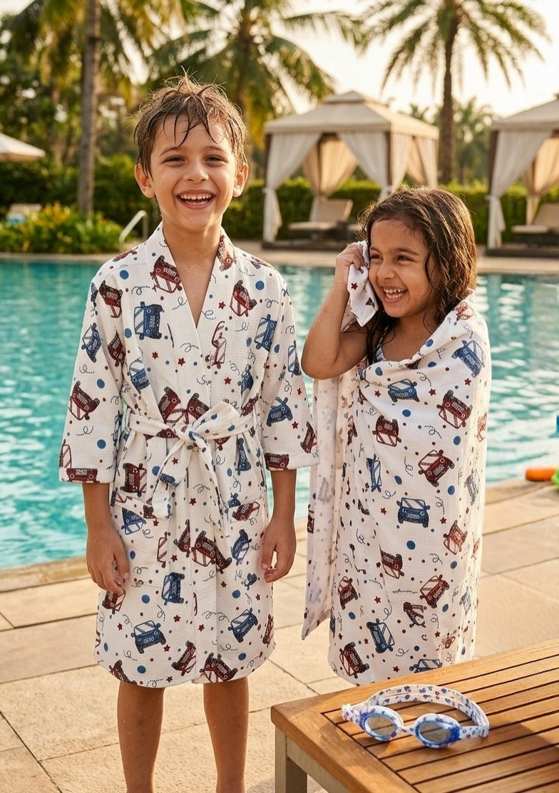 Kids Bathrobe and Bath-towel Gift Set with Box | 4-13 years